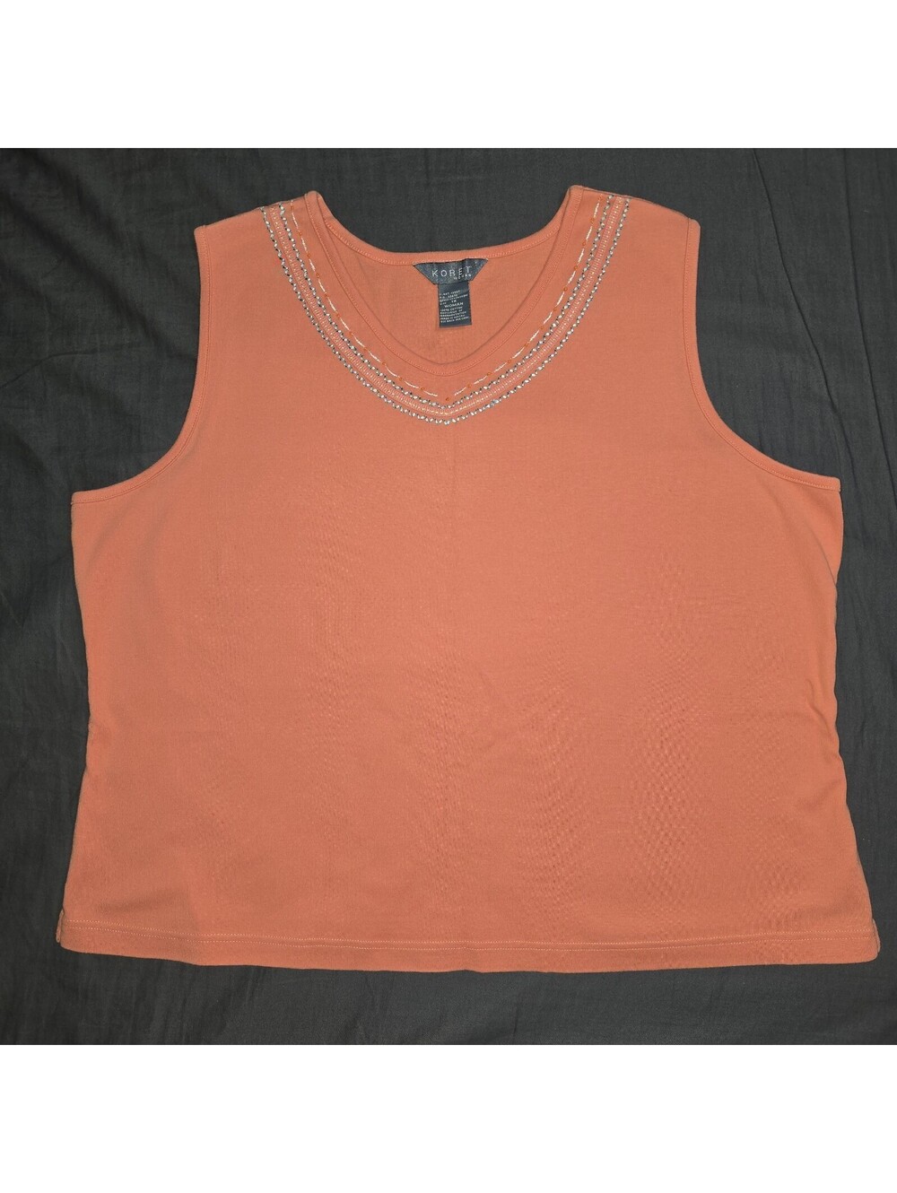 Koret Sleeveless Embellished Beaded V-Neck  Cotton Top 1X Summer Vacation Resort